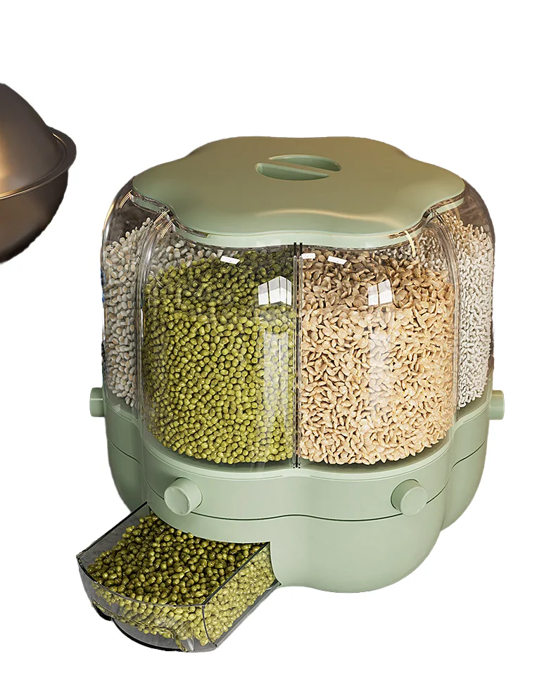 

Modern Eco-Friendly 6-Grids PET Plastic Grain Storage Dispenser 6.5kgs 9kgs Round Dry Food Cereal Bucket Rice Storage Container