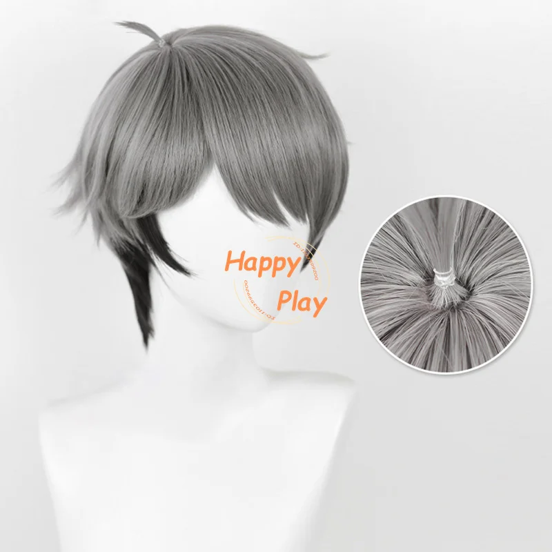 Peluca de Anime Miya Osamu para hombre, pelo sintético resistente al calor, corto, gris, negro, Miya Osamu, fiesta de Halloween, voleibol, 30cm