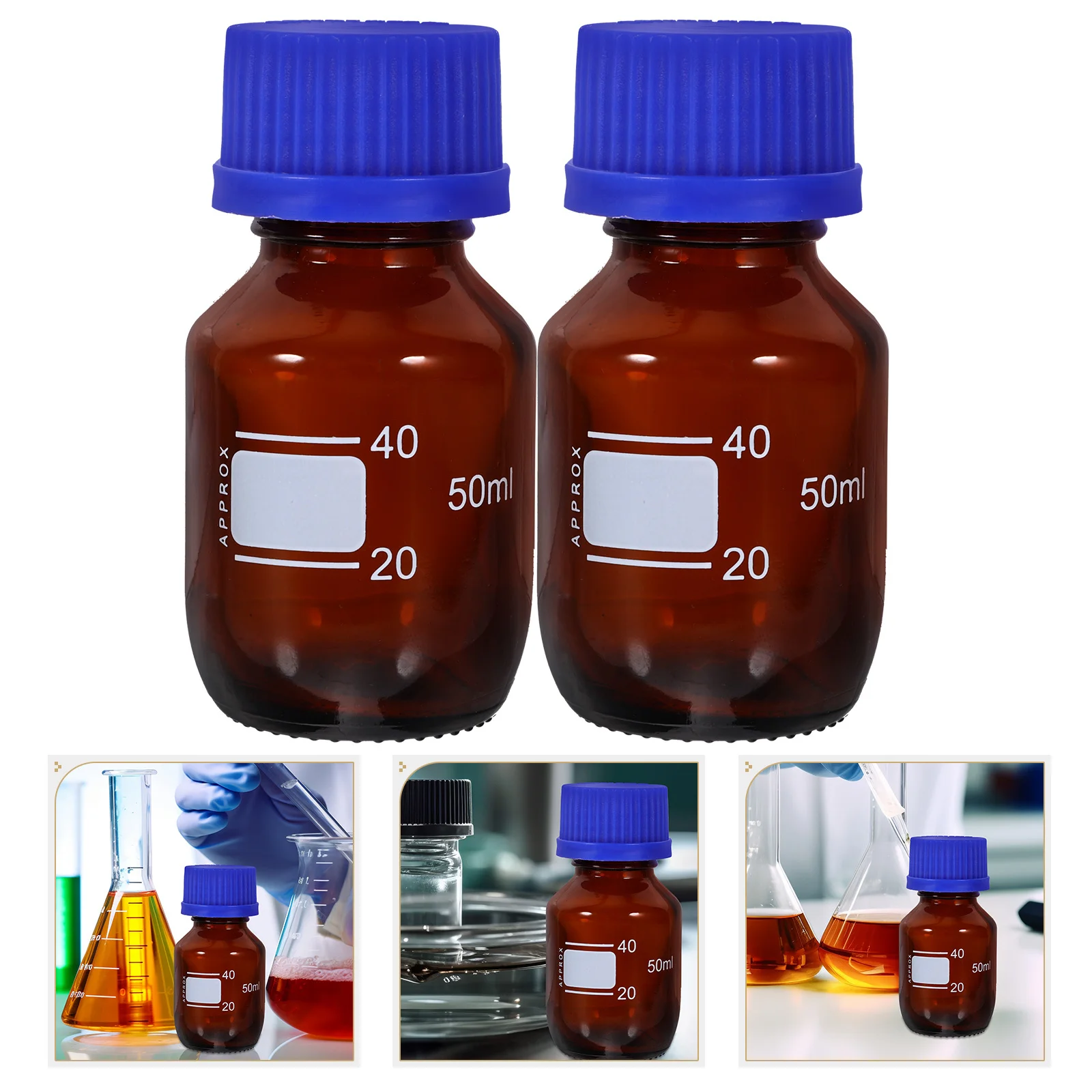 

2 Pcs Glass Bottle with Screw Caps Chemical Storage Laboratory Bottles for Liquid Reagents Glassware
