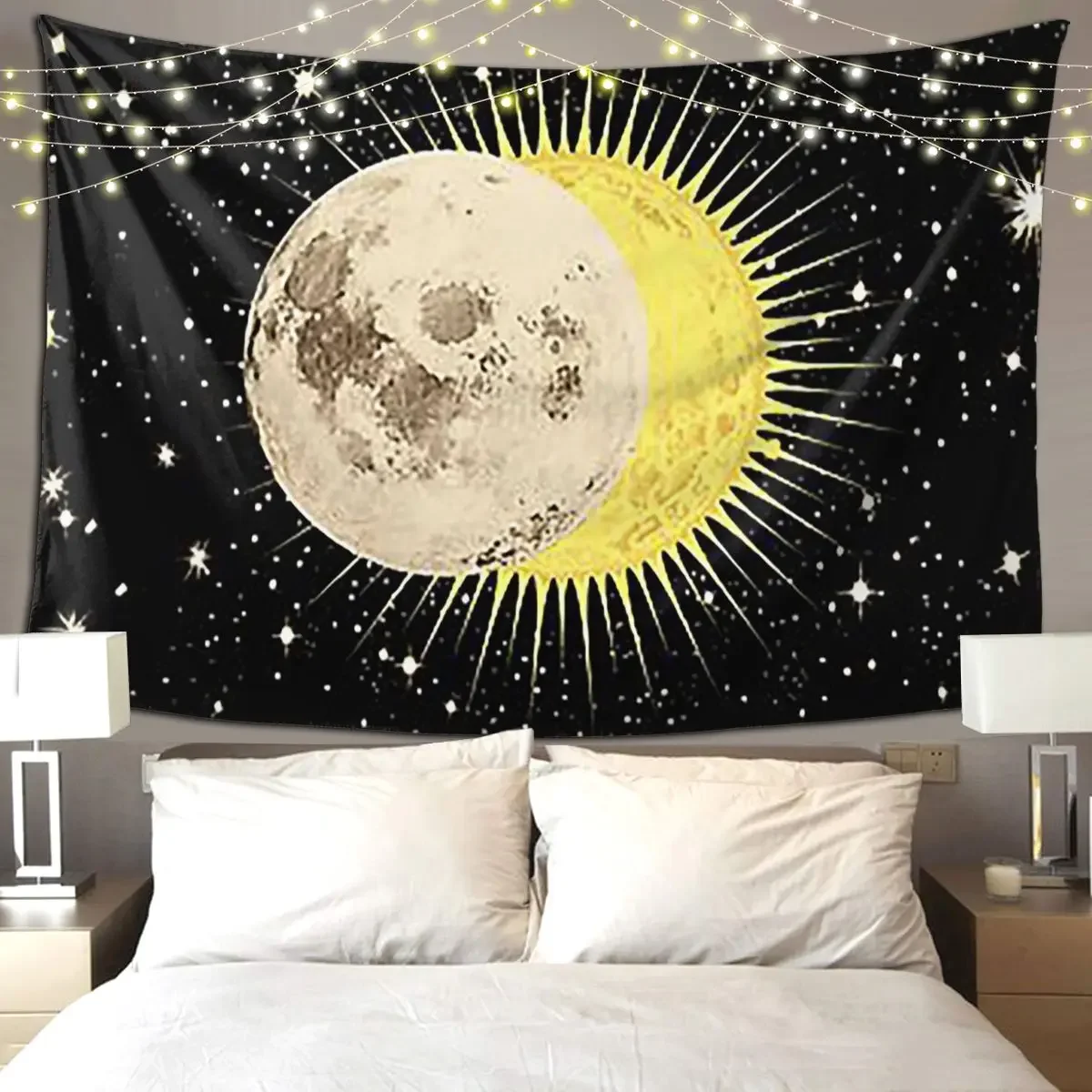 Imminent Eclipse Sun Moon And Stars Space Astronom Tapestry Art Wall Hanging Home Tapestries for Room Bedroom Dorm Room