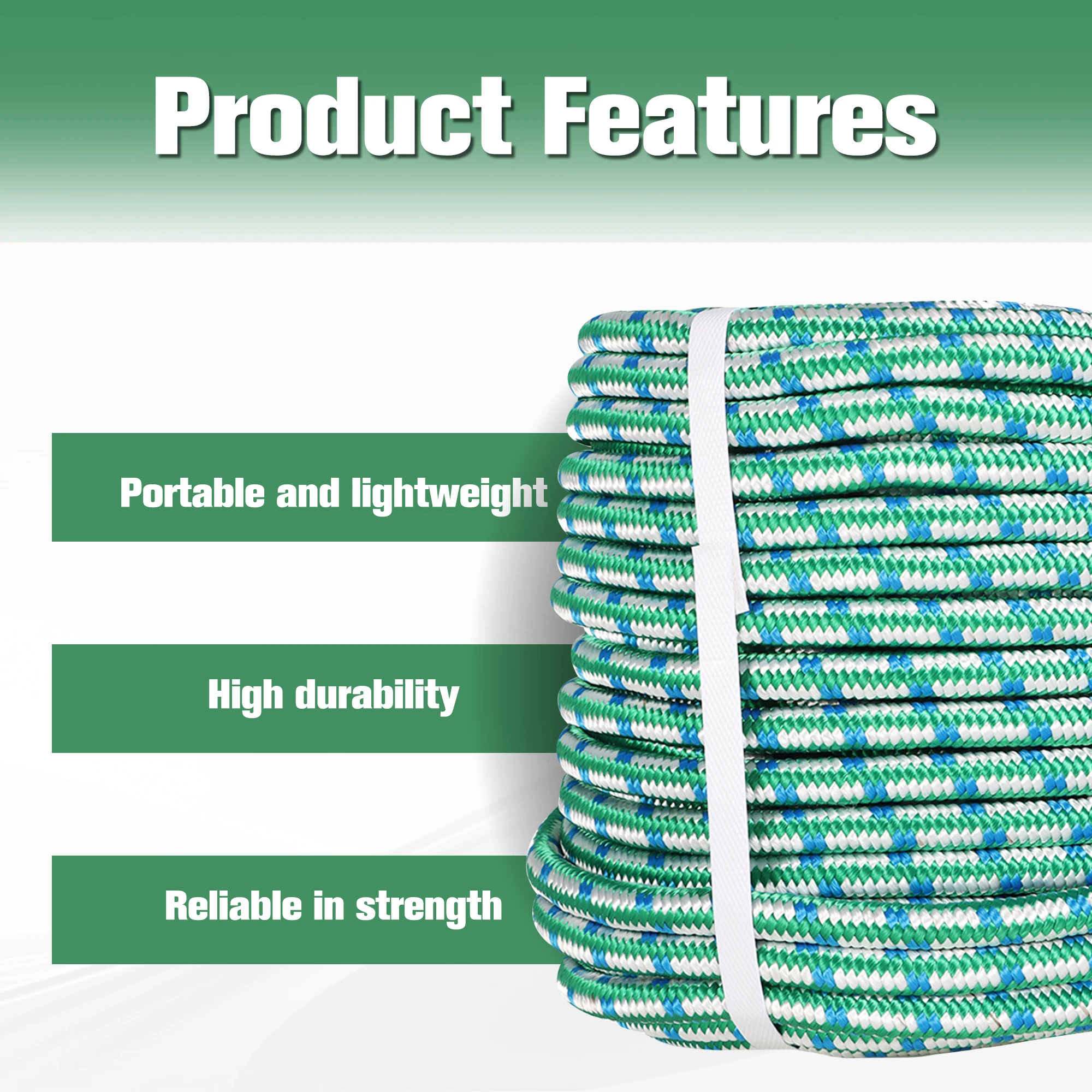 1/2 Inch 16 Strand Braided Polyester Rope 150Ft Green-White-Blue-for Tree Climbing Rigging, Arborist