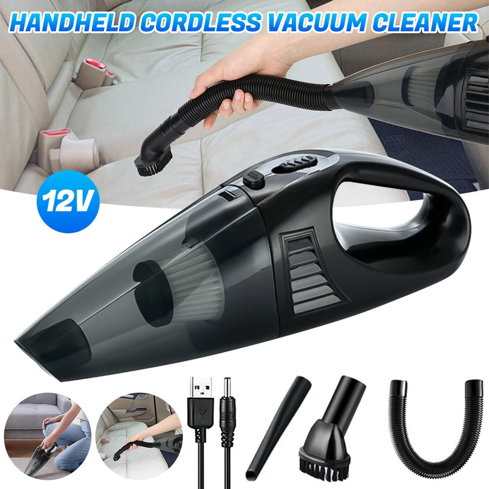 12V Cordless Handheld Car Vacuum Cleaner Portable Strong Suction Mini Wireless Vacuum with Extension Hose Nozzles for Car Home Keyboard Sofa Gap Cleaning