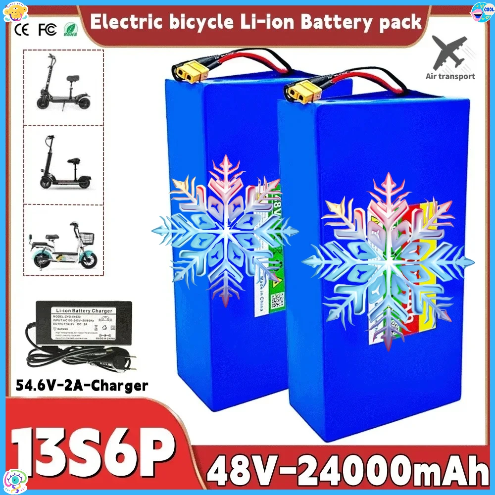 

48V 24000mAh 13S6P Li-ion Battery Pack 2000W Citycoco Motorized Scooter Battery Built In 50A BMS+54.6V 2A Charger 2026