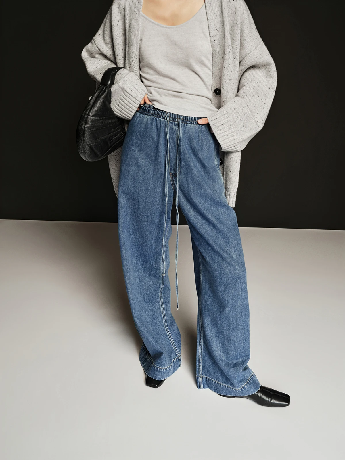 

Джинсы FSYSKINS с широкими штанинами, на резинке и шнурке, свободного кроя, повседневные, из смесового хлопка, светло-голубые, комфортные, дышащие