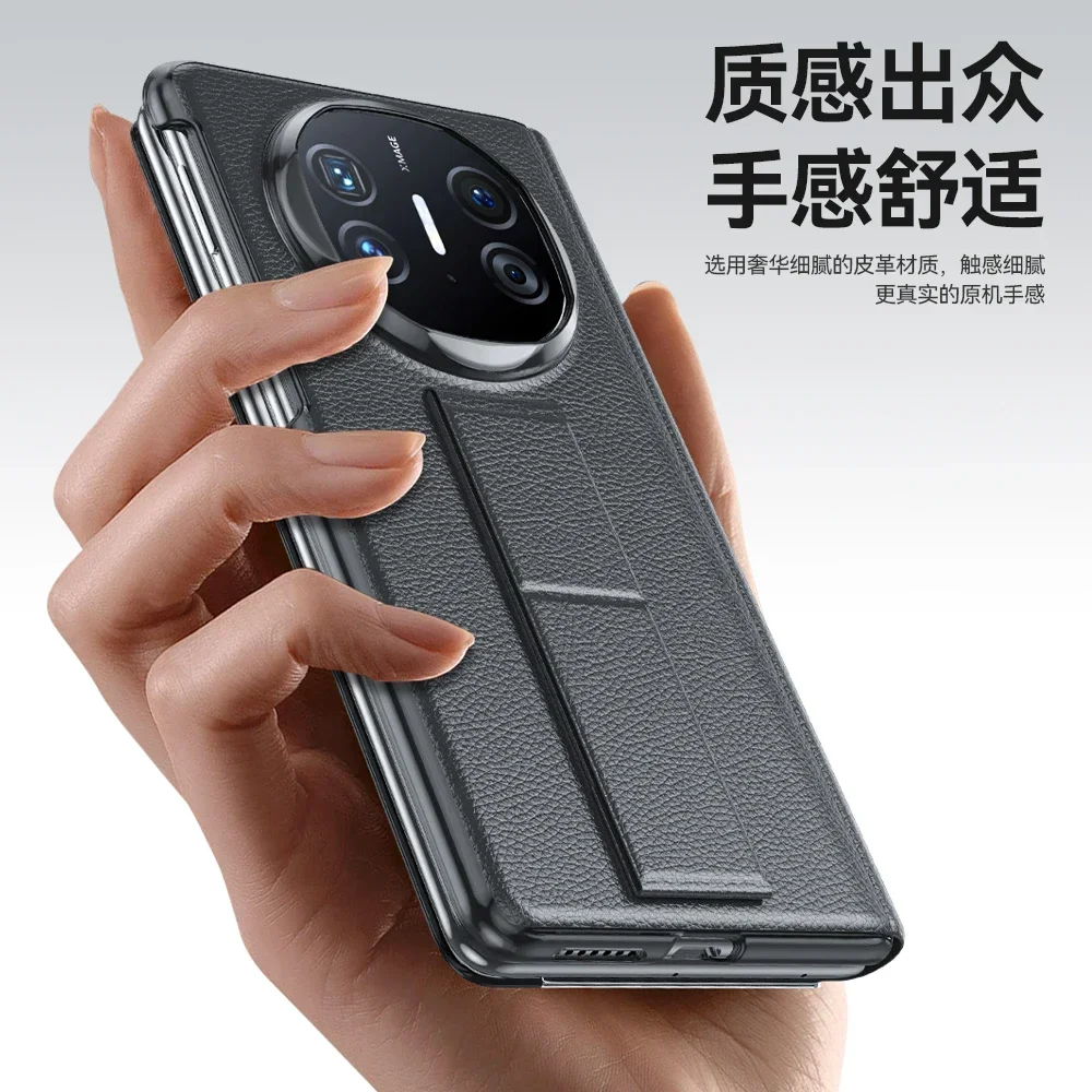 Luksusowa klapka z matowej skóry do etui Huawei Mate X6 Magnetyczny uchwyt na nadgarstek Inteligentne okno Odporny na wstrząsy futerał ochronny Akcesorium