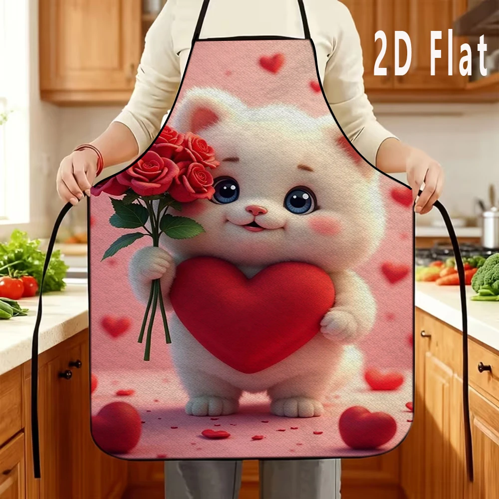 

1pc 2D Flat Cute Animal Print Apron, 60x80cm, Kitchen/Restaurant Apron, BBQ Apron, Durable and Easy to Clean