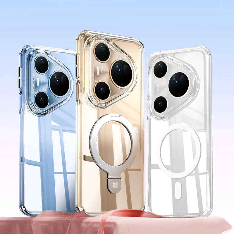 Transparent for Magsafe Case for Huawei Pura 80 70 Pro Pro+ Ultra with Magnetic and Stand Ring Supports Wireless Charging Cover