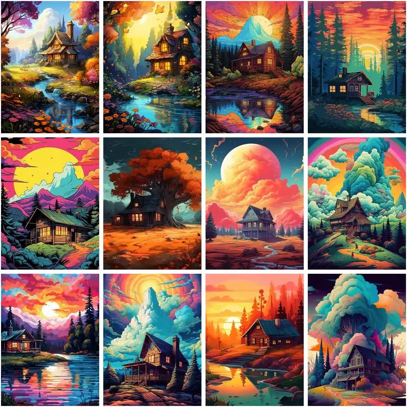 

CHENISTORY Oil Painting By Number Beautiful House Scenery For Adults Picture By Numbers Acrylic Paint Home Decoration DIY Gift