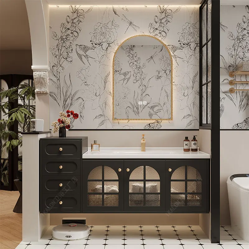 Retro bathroom cabinet combination bathroom washstand ceramic integrated hand washbasin cabinet