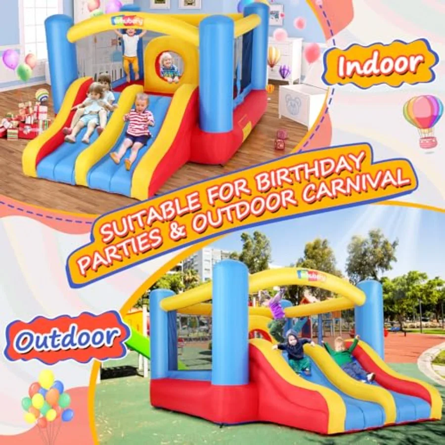 Bounce House, Inflatable Bounce House for Kids 3-12, Indoor/Outdoor Double Slide Obstacle Bouncer with Blower, 12 x 9FT