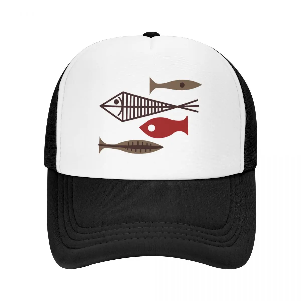 

Mid Century Modern Fish Beige Brown Tan Red Fishnet Net Baseball Cap Unique hats designer cap Golf Hat Man Mens Hats Women's
