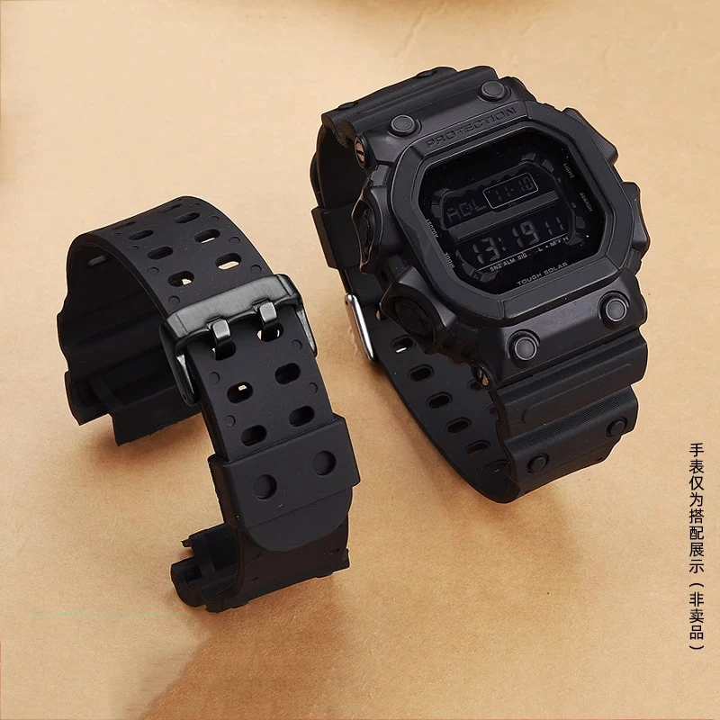 Correa de reloj de goma de silicona para CASIO G-SHOCK GX-56BB GXW-56 interfaz convexa especial correa de reloj diplopore negra hebilla sólida
