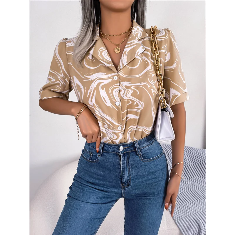 

ASDS-Women's Casual Suit Collar Contrast Loose Short-Sleeved Shirt