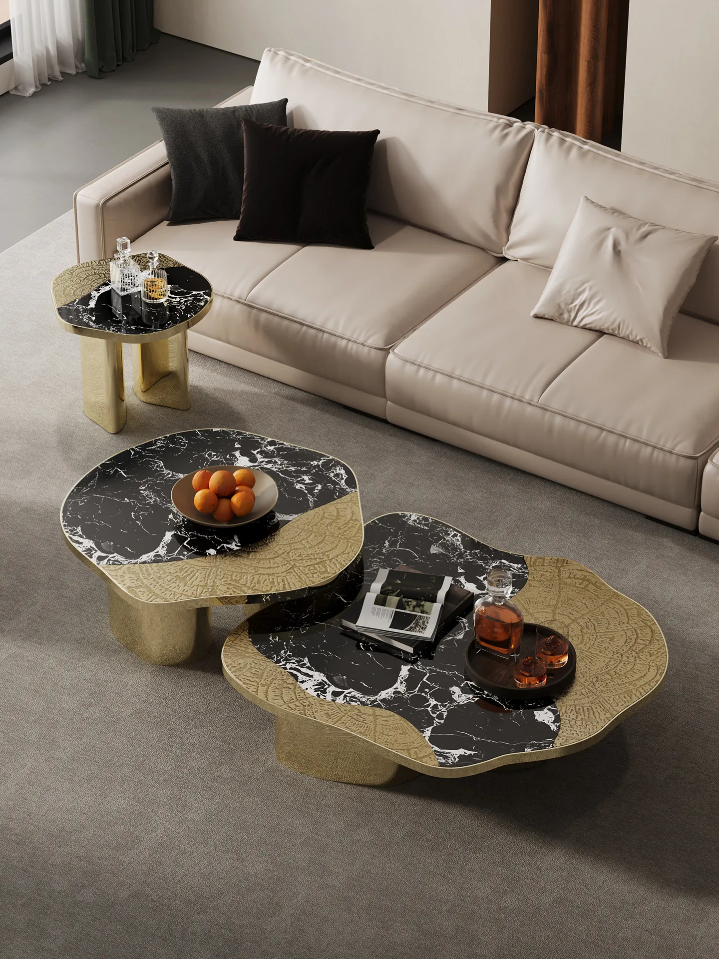 Art modeling luxury stone special-shaped coffee table household combination style living room light luxury high-end atmosphere