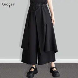 Solid Gothic High Waist Wide Leg Pants Women Chic Asymmetrical Pants Female Jogger Trousers Bandage Streetwear Plus Size Capris