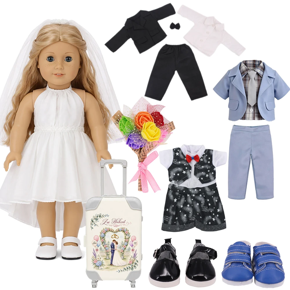 Doll Dress Wedding Party Dress Gentleman's Suit For 18 Inch American Doll&43cm Baby Doll Clothes Accessories Our Generation