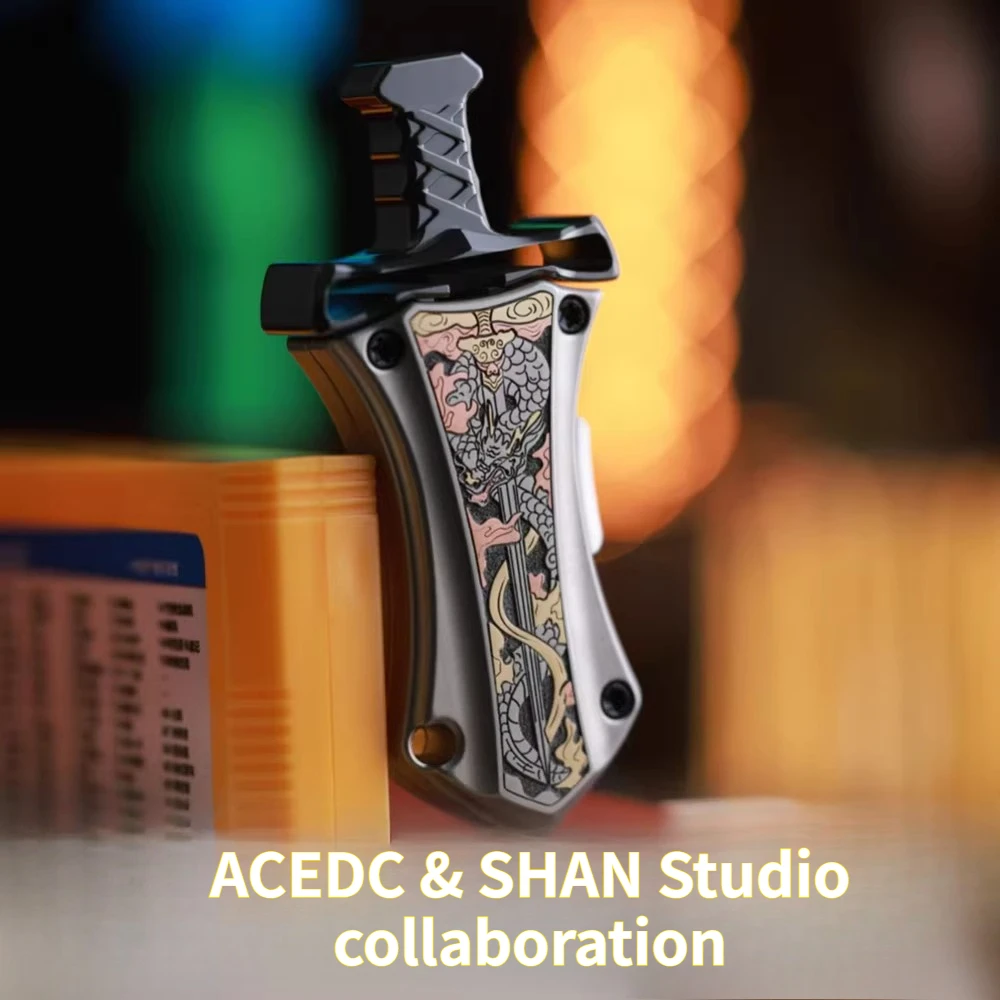ACEDC & SHAN Studio Collaboration Master Sword, Dragon Slayer Mechanical Metal Fidget Spinner/push Slider Decompression Toy.
