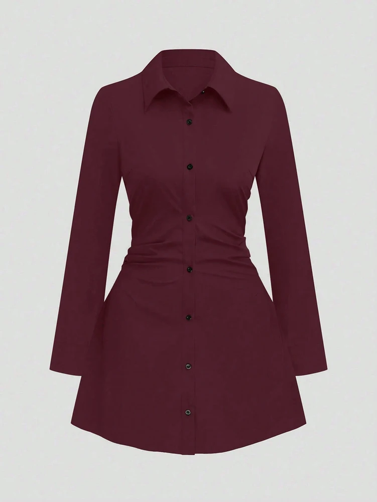 Robe chemise décontractée à manches longues pour femmes, grande taille, amincissante, défini à la taille, pour un usage quotidien et au bureau, nouvel arrivage d'automne