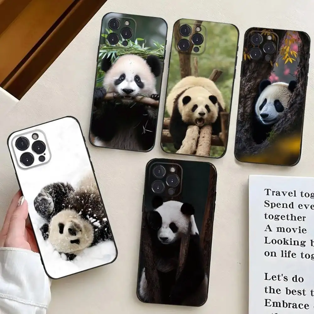 

Cute F-Fubao Animal Panda Phone Case For iPhone 16,15,14,13,12,11,Pro,X,XS,Max,XR,Plus,Mini Black Silicone Soft case