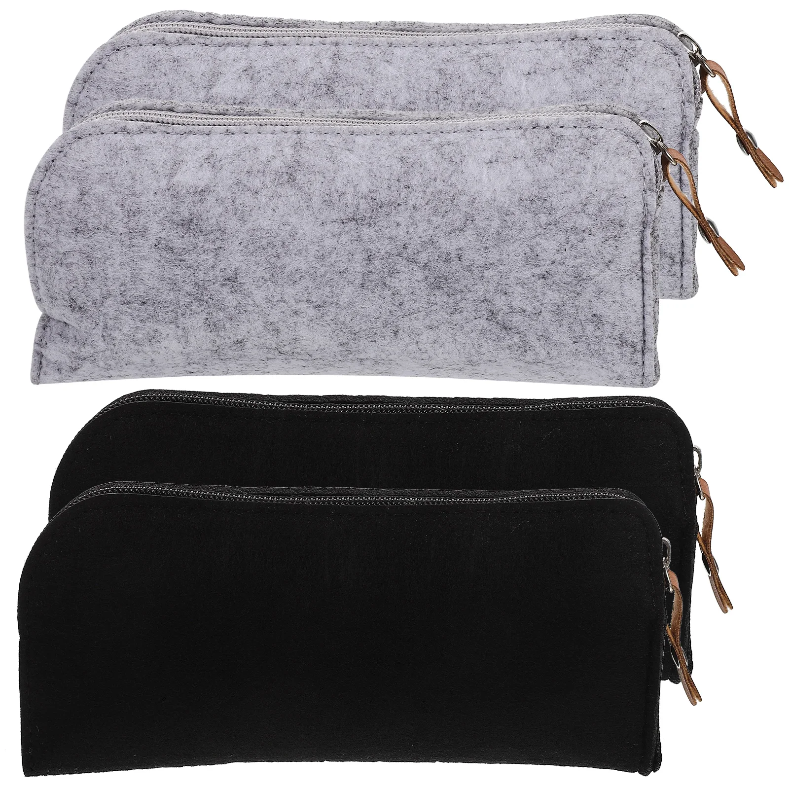 

4Pcs Felt Pencil Case Multi-Function Stationery Bag Wear-Resistant Lightweight Zipper Design Student Organizer
