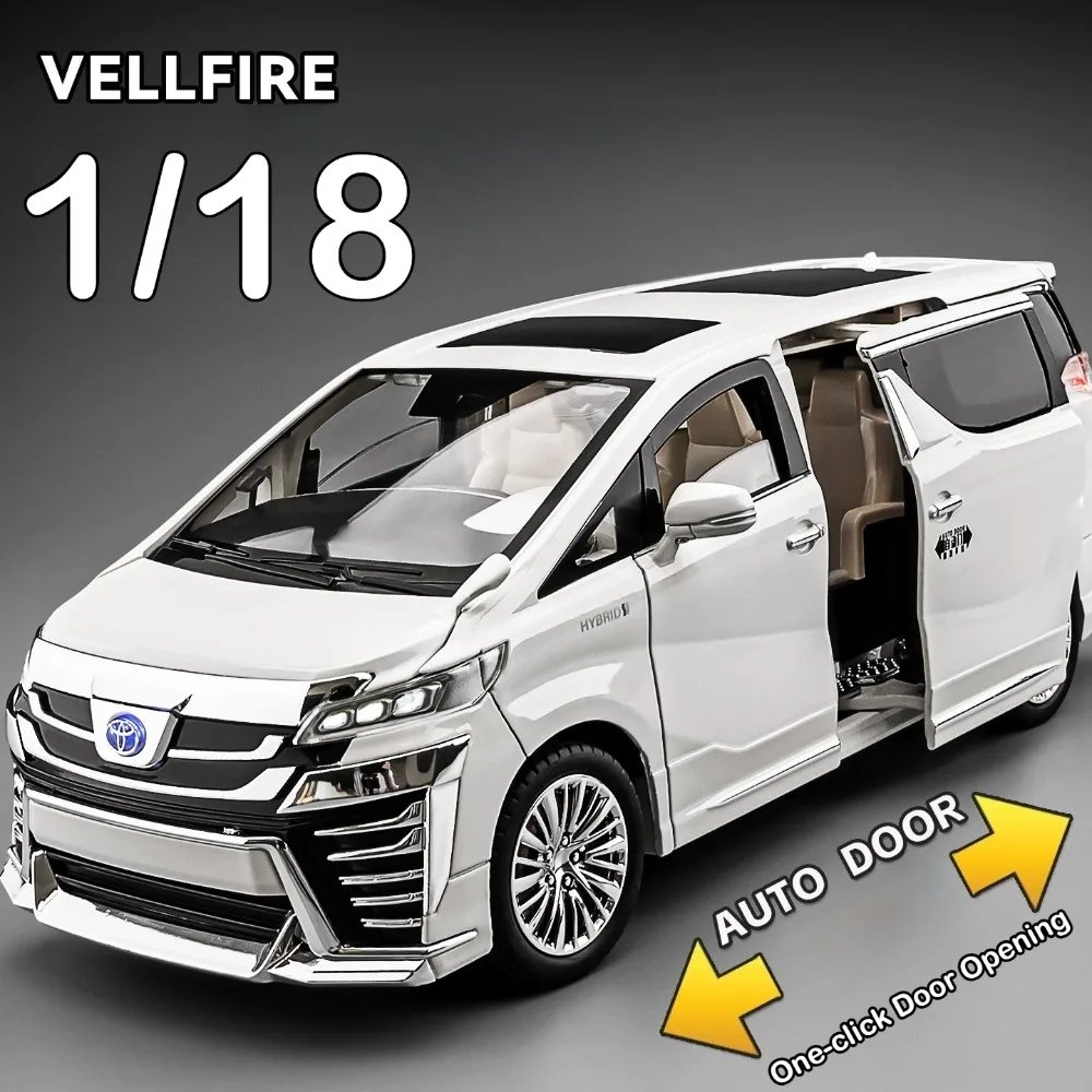 1:18 Vellfire LM300 Alloy MPV Model Diecast Car Toys Sound Light Pull Back Doors Opened Miniature Vehices Christmas Gift for Boy
