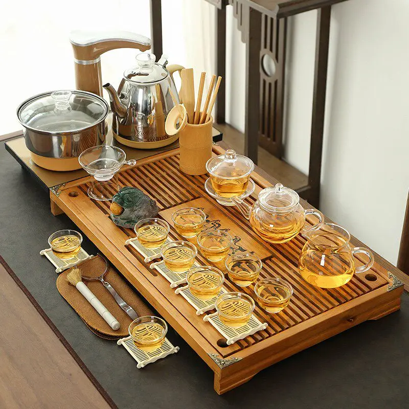 

Vintage Rectangle Tea Tray Decorative Serving Nordic Luxury Drainage Tea Tray Hospitality Kung Fu Bandejas Home Decorationgs