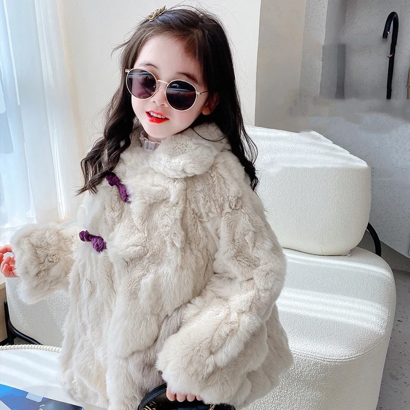 

Children's Fur Coat Girl Autumn Winter Sweet Coat Jacket Kids Girl Princess Thick Cotton Outerwear 5-12 Year Children's Clothing