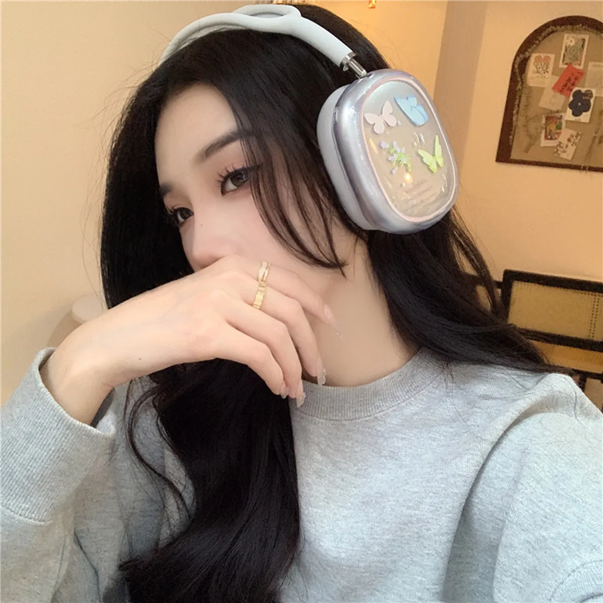 جراب فراشة جميل لطيف لسماعات AirPods Max ، جلد شفاف من البولي يورثين الحراري الناعم ، مضاد للخدش ، غطاء واقي للغاية ، سماعات رأس