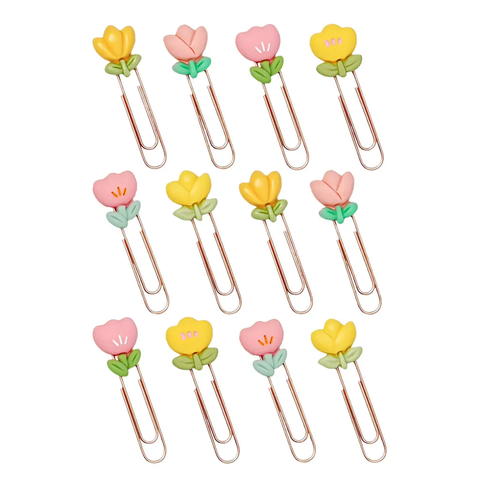 

12 Pcs Cute Cartoon Clasps Metal Paper Metal Bookmarks Clips Clips Student Bookmarks Small Floral Paper Clasps