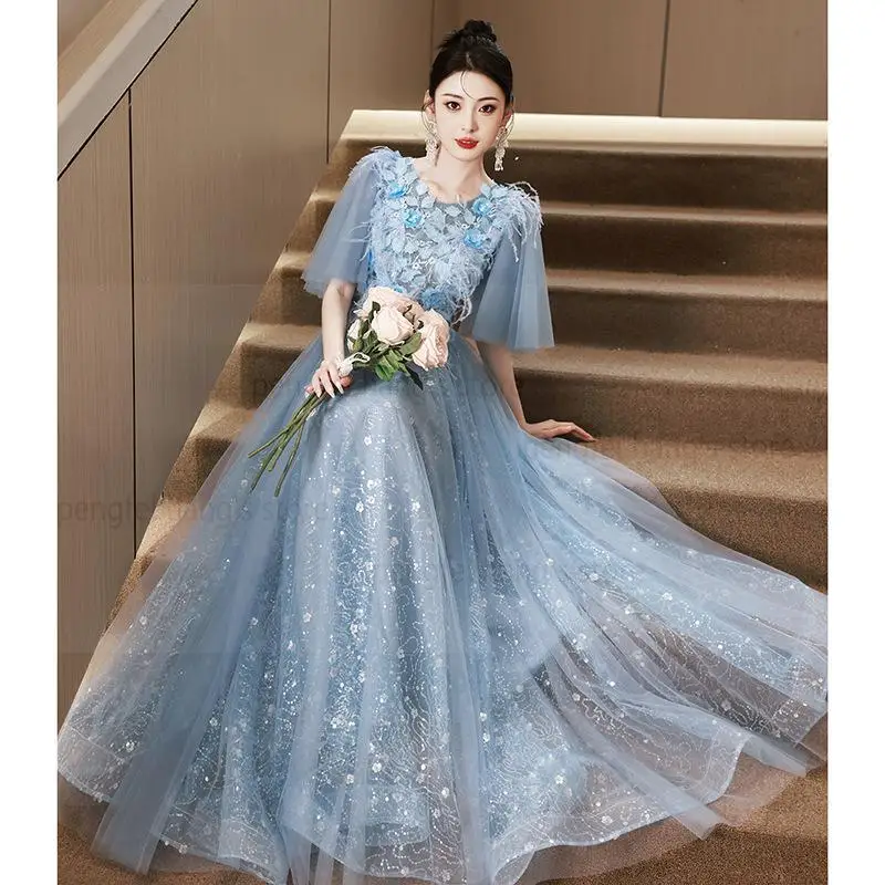 blue-elegant-robe-de-soiree-exquisite-flower-feathers-appliques-ceremonial-dress-women-long-vestidos-de-festa-mesh-cheongsam