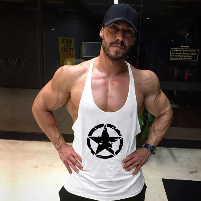

Star Print Bodybuilding Gym Vest - Men's Single Line Training Sleeveless Cotton Shirt Ideal for Fitness Enthusiasts and Gym Rats