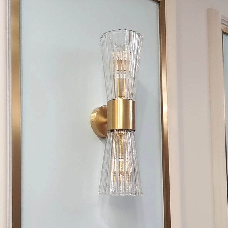 Modern E14 Bulb Sconces TV Background Bedroom Dining Aisle Wall Lights Gold Stainless Steel Clear Glass Dropshipping