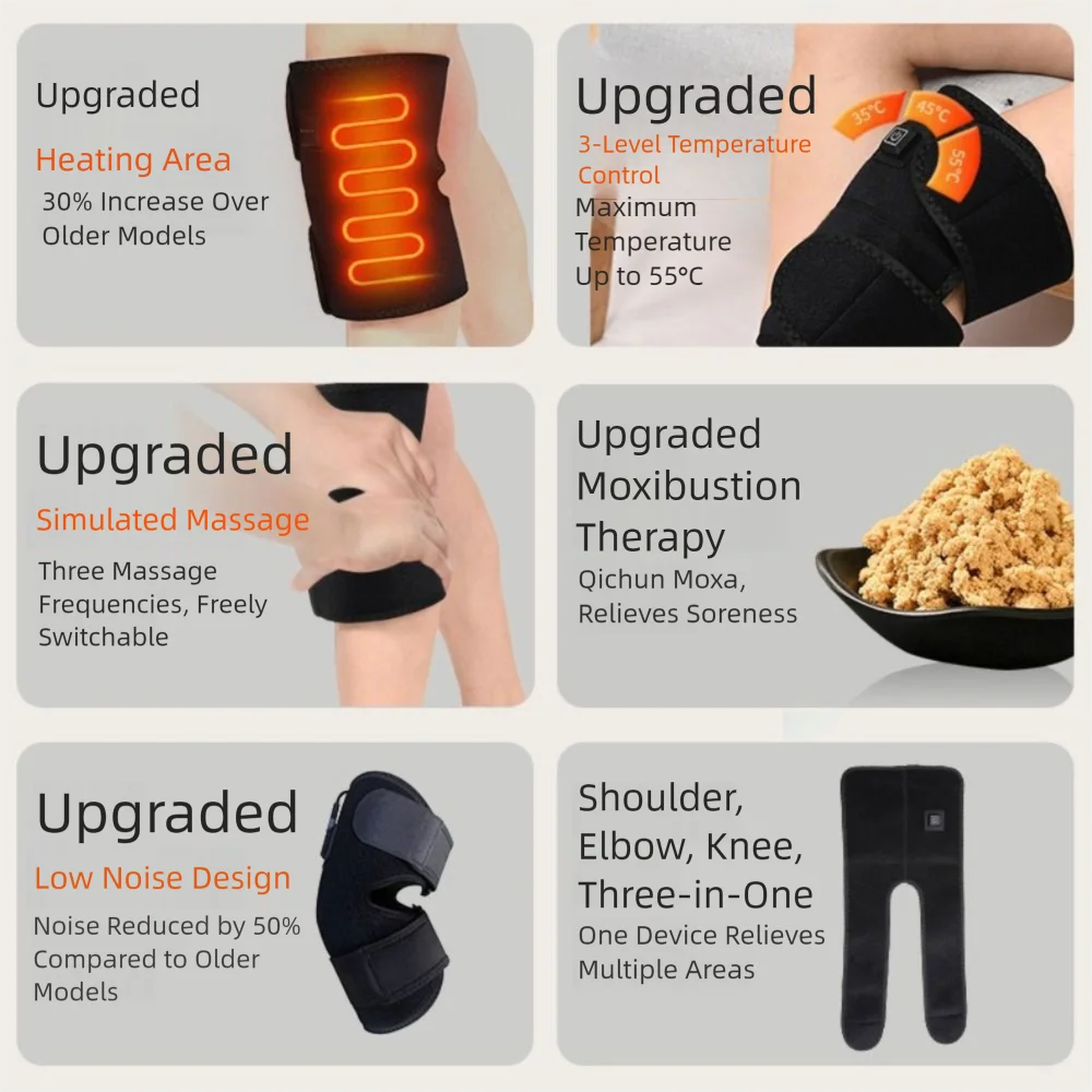 Adjustable Electric Knee Pads 3 Heat Levels Fast Heating Heated Knee Brace 5V USB Charging Vibrator Function USB Heating Pad