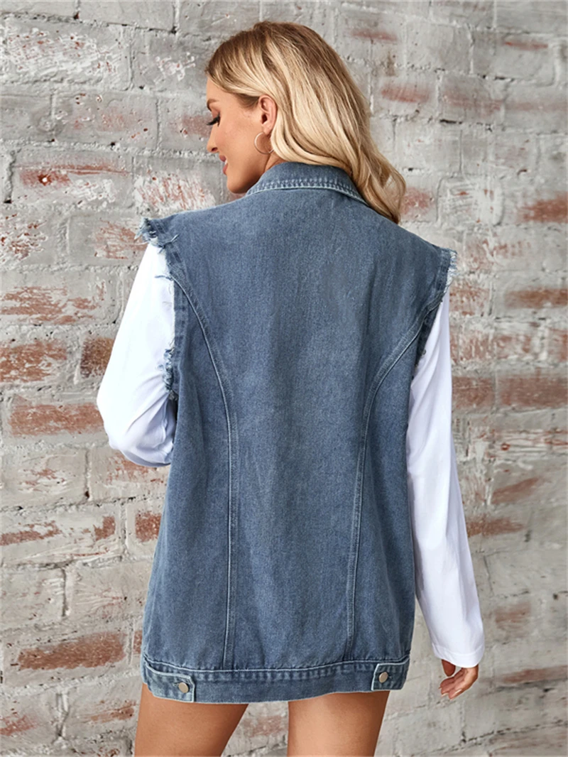 Streetwear Denim Vest Coat Autumn Clothes Women 2024 Washed Sleeveless Jacket Waistcoat Top Casual Baggy Jean Vest Cardigan Coat