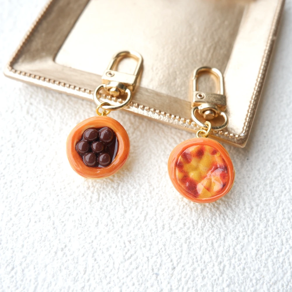 2pcs Cute Egg Tart Keychain Handmade Bag Jewelry DIY Gifts