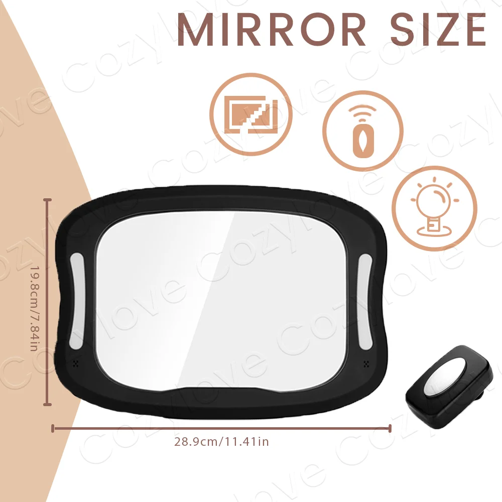 Baby Car Mirror with LED Night Light 360° Adjustable Back Seat Safety Mirror for Infant,Clear Viewing, Fits All Vehicles