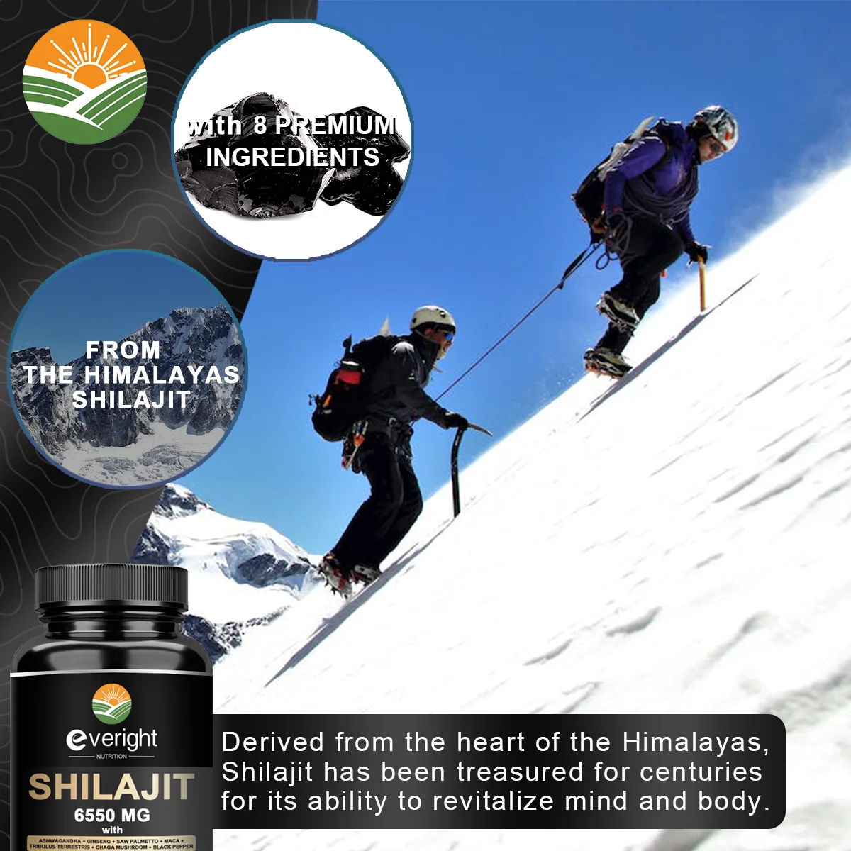 Shilajit Himalayan Supplement - 6550mg - with Ashwagandha, Ginseng, Saw Palmetto, Maca, Tribulus, Chaga - Non-GMO Health Vegan