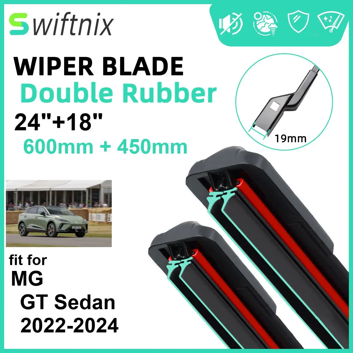

Car Wiper for MG GT Sedan 2022-2024 24" + 18" Front Rear Wiper Blades Brushes Cutter Accessories 2022 2023 2024