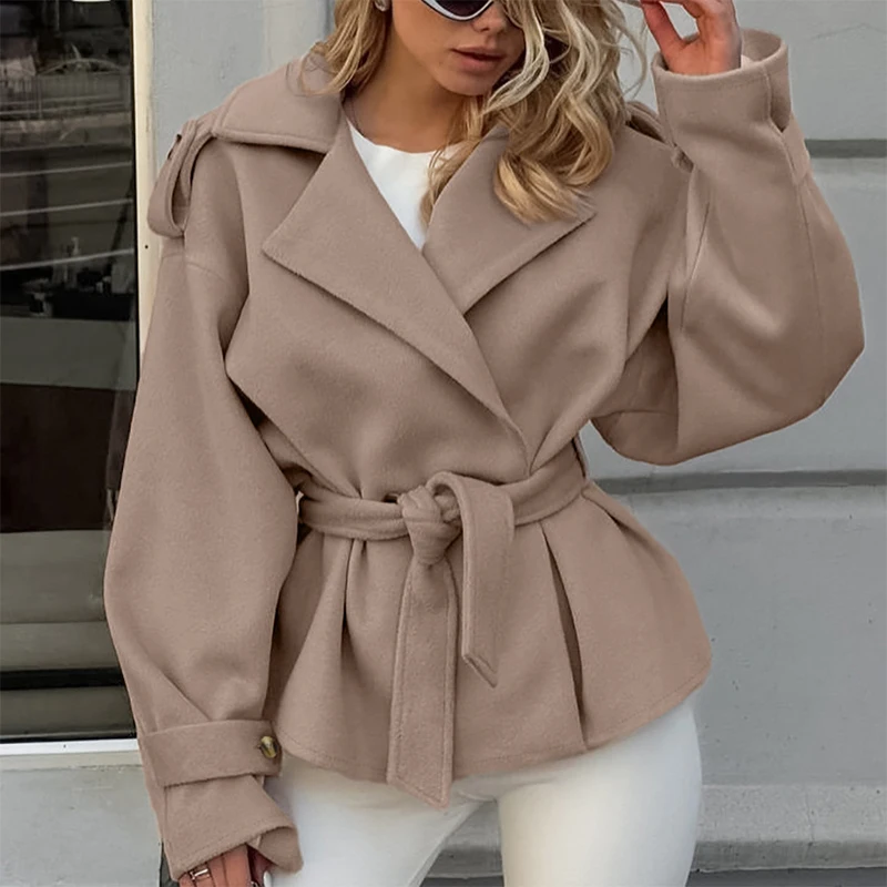 Trendix-Chaqueta Vintage con cordones para mujer, cárdigan ajustado de manga larga con solapa lisa, prendas de vestir exteriores, gabardinas con cinturón para ir al trabajo en la oficina