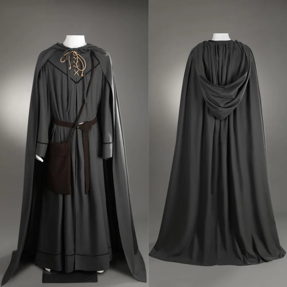 Traje de Cosplay Cinza Gandalf, Manto Robe, Roupa com Chapéu