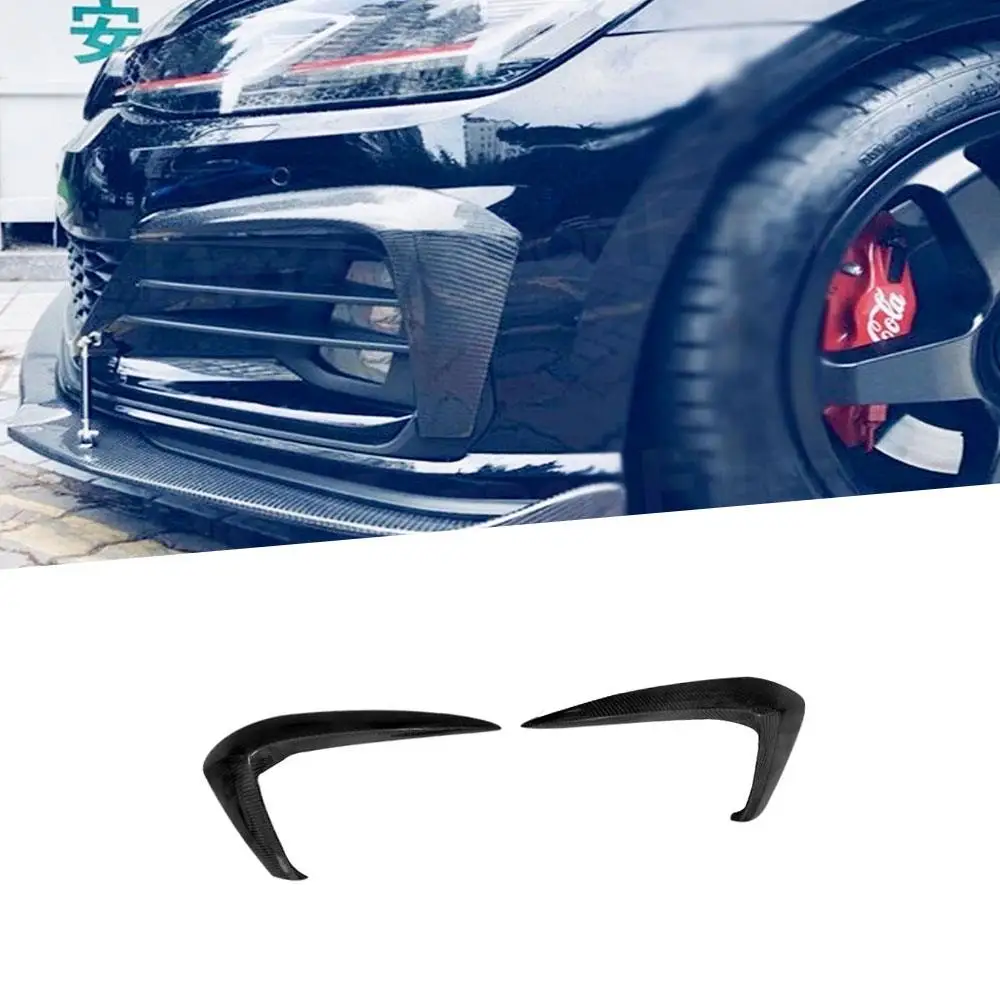 2Pcs For Volkswagen VW Golf 7.5 GTI 2018 2019 Carbon Fiber Front Fog Lamp Fins Splitters Trim Canards Fins Cover FRP