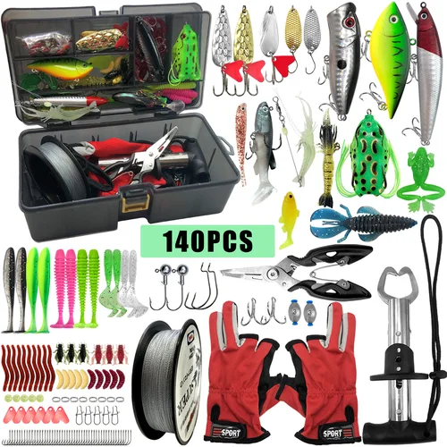 Imagen 2 del producto Juego de Señuelos de Pesca de 140/369 Uds., incluyen señuelos blandos y duros, accesorios de metal, una caja y herramientas, adecuado para agua de mar y fresca