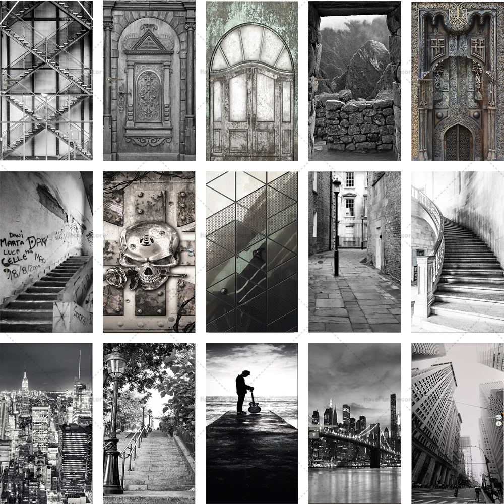 

Black and White Door Stickers Ancient Architectural Poster Matte Film Is Tear Off PVC Waterproof Home Decoration Door Stickers