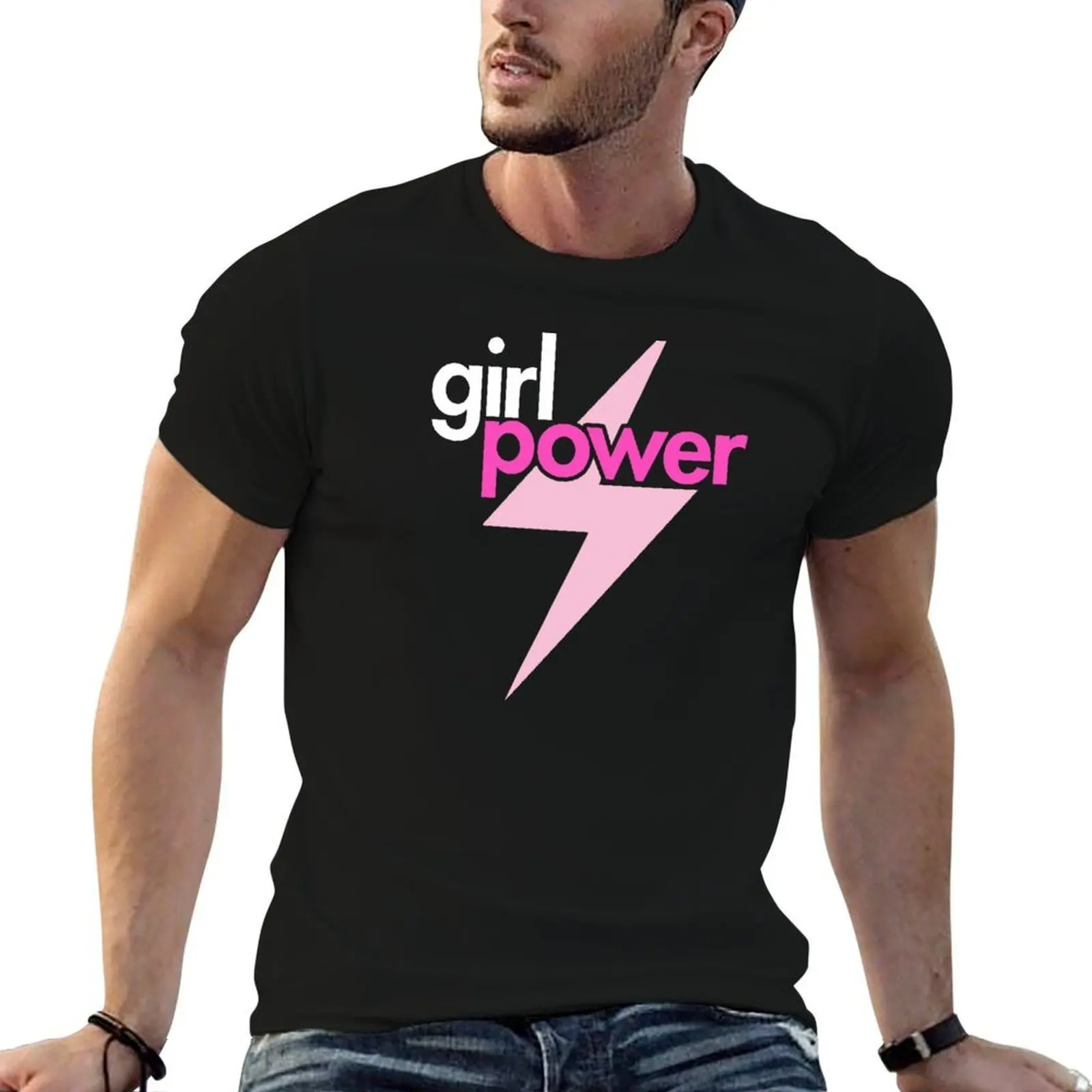 

Girl Power with Pink Lightning Bolt T-Shirt t shirts with prints cotton t shirts man 100% T-Shirt