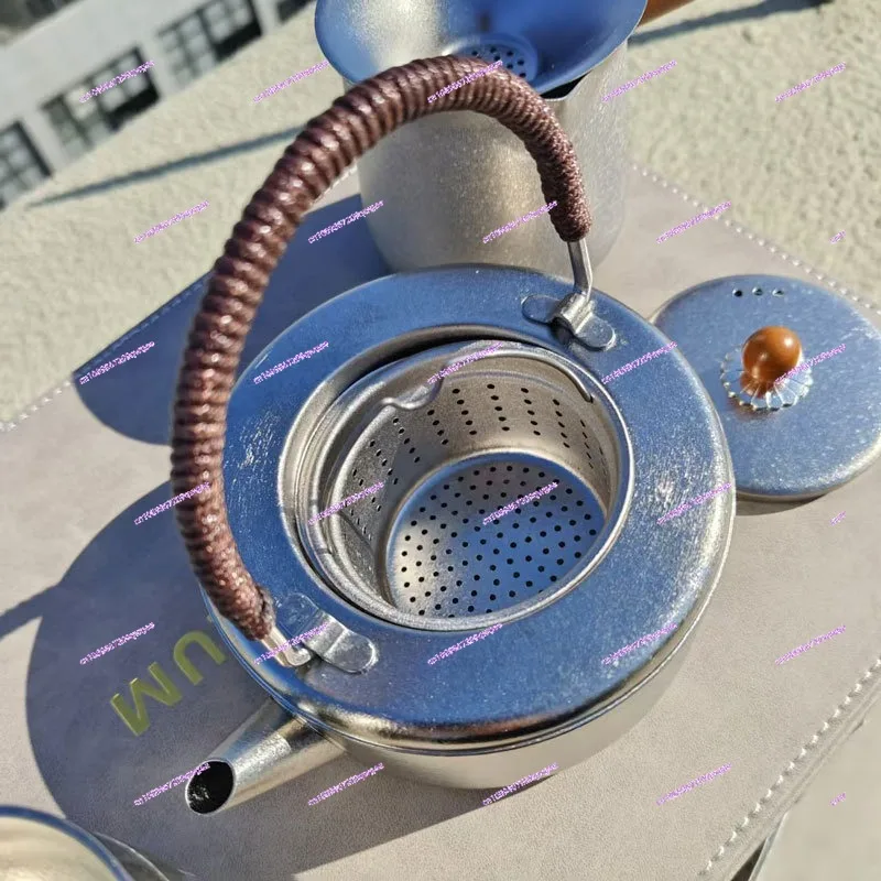 

Портативный чайный сервиз кунг-фу из чистого титана с чайником и плитой для путешествий, кемпинга, автомобиля