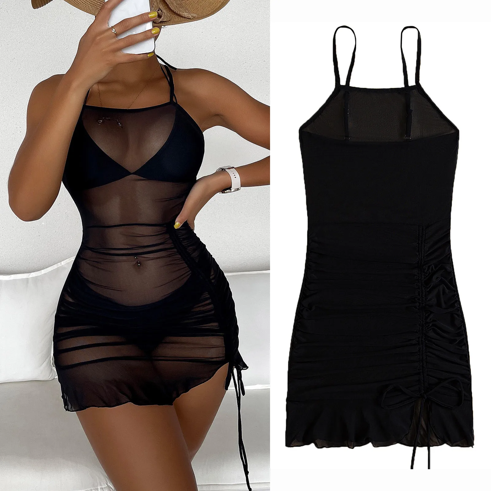 Costume da bagno da donna copricostume da spiaggia abito corto senza maniche 2023 Summer Casual Slim tinta unita Beach Cover-up Dress