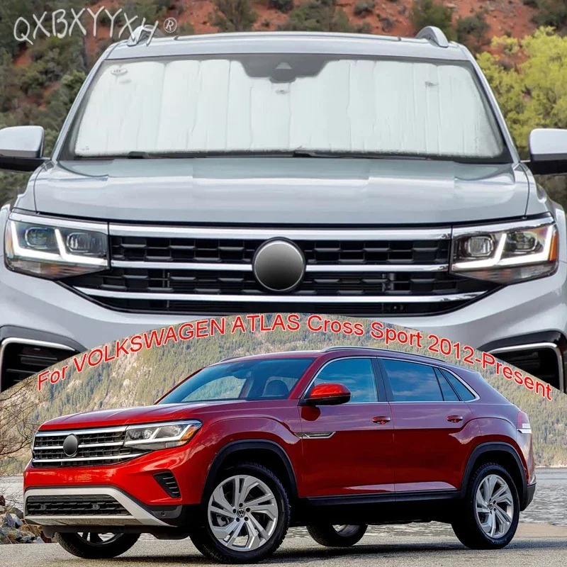 Car Aluminum Foil Foldable Sun Shade Cover For VOLKSWAGEN ATLAS Cross Sport 2018-Present UV Heat Insulation Windshield Sunshades