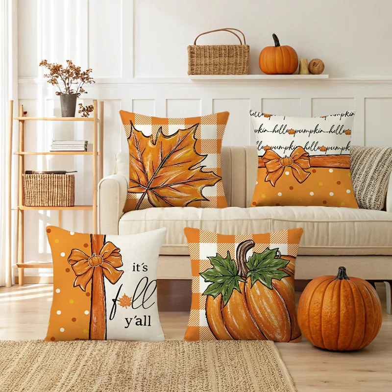 

Pumpkin Halloween Pillowcase 2025 Autumn Maple Leaf Printed Linen Pillowcase Sofa Decorative Cushion Cover