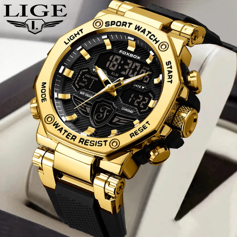 Foxbox esporte masculino relógio digital de quartzo criativo relógios de mergulho masculino despertador à prova dwaterproof água dupla exibição relógio relogio masculino