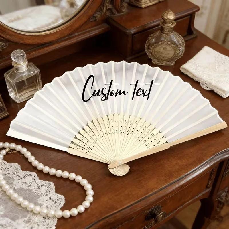 5Sets/15Sets/25Sets/35Sets White Wedding Fan Set with Custom Logo or Name/Date, Etc., You Can Choose the Color You Want, the Set Includes Foldable Hand Fans, Organza Bags, and Cards, Suitable for Bridal Parties, Weddings, Bridesmaid Gifts, Thank-You Gifts, and Decorations, Mother's Day Gifts